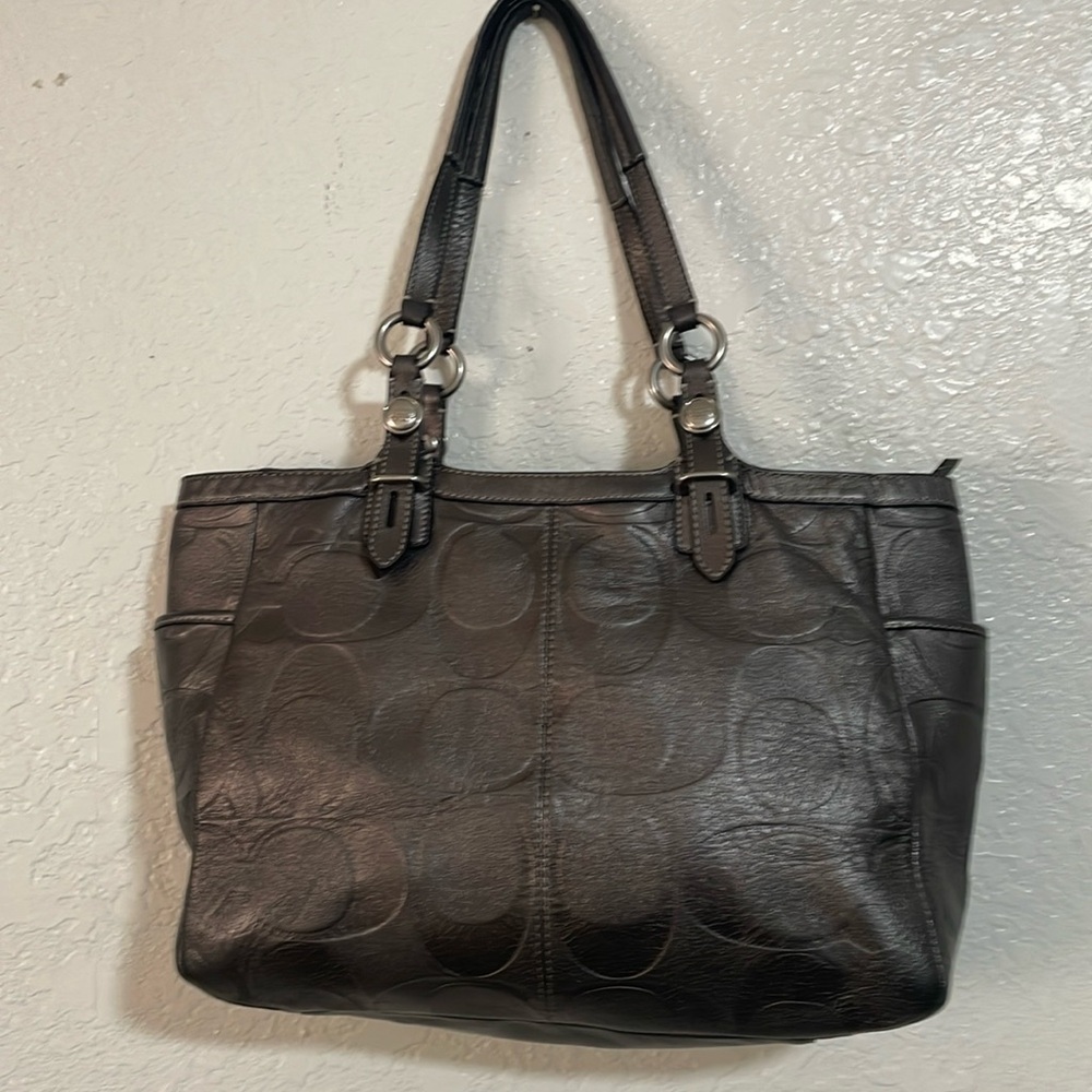COACH Tote Shoulder Pewter “C” embossed
